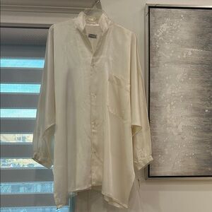 Equipment Cream Satin Button-Front Blouse Made in France